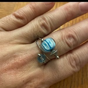 Genuine sterling silver and glass beaded ring sz 6.5/7